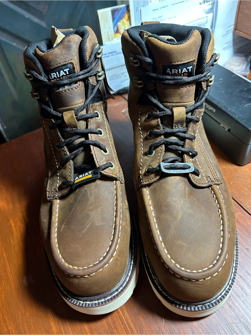 Ariat Brown Leather Moc Toe Lace-Up Men's Work Boots